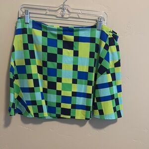 IBKUL Green and Blue A-Line Mini Skirt Casual matching shorts attached